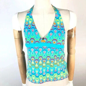 Angel Beach Teal Geometric Heart Y2K Retro Infinity Tankini Halter Youth 16 💕